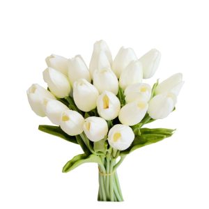 Mandy's 20pcs White Flowers Artificial Tulip Silk Fake Flowers 13.5" for Mother's Day Easter Valentine’s Day Gifts in Bulk Home Kitchen Wedding Decorations