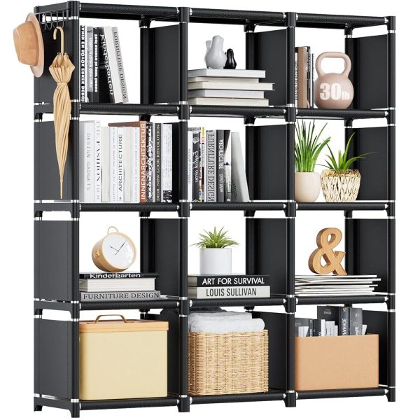 Mavivegue Book Shelf, 12 Cube Storage Organizer, DIY Bookcase, Metal Bookshelf,Tall Book case for Bedroom, Living Room,Office,Closet , Black Cubicle Rack