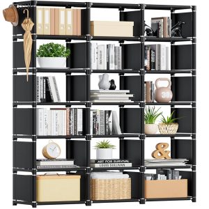 Mavivegue Bookcase, 18-Cube Extra Large Book Shelf, DIY Cube Storage Organizer for Bedroom, Living Room, Home Office - Black