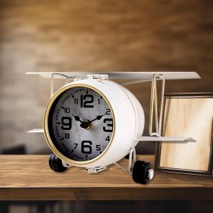 Metal Airplane Tabletop Clock,Vintage Decorative Desk Clock Battery Operated,Rustic Clock for Mantel Shelf Desk Decor,Silent Non-Ticking Clock for Living...