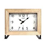 Metal Table Clock, Battery Operated Decorative Silent Non-Ticking Table Clock Mantel Desk Shelf Metal Clock for Home, Living Room- Wood Rectangle