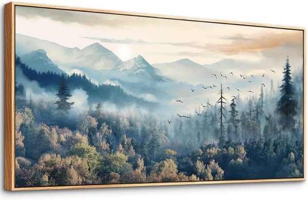 MHARTK66 Wood Framed Canvas Wall Art For Living Room Wall Decorations For Bedroom Office Wall Decor Prints Foggy Forest Trees Landscape Wall Painting Wall Pictures Ready To Hang...