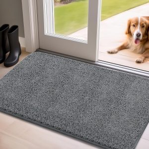 Mibao Door Mat Indoor, 20" x 31.5", Dirt Trapper Entrance Doormat, Non-Slip Low Profile Mat, Dog Door Mat, Super Absorbent Welcome Mat for Front Door, Back Door, Shoe Scraper, Grey