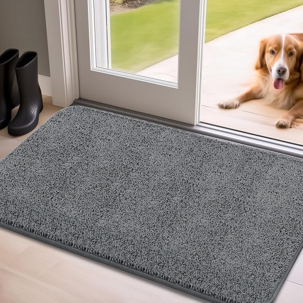 Mibao Door Mat Indoor, 20" x 31.5", Dirt Trapper Entrance Doormat, Non-Slip Low Profile Mat, Dog Door Mat, Super Absorbent Welcome Mat for Front Door, Back Door, Shoe Scraper, Grey