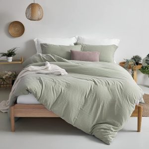 MILDLY Super Soft Duvet Cover - 100% Washed Microfiber October Mist Sage Comforter Cover Set 3 Pieces with Zipper Closure & Corner Ties (No Comforter)