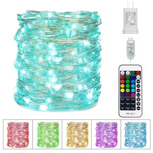 Minetom Color Changing Fairy String Lights - 33 ft 100 LED USB Silver Wire Lights with Remote and Timer, Starry Fairy Lights for Bedroom Party Indoor Christmas Decoration, 16...