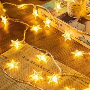 Minetom Star String Lights Battery Operated - 17 ft 50 LED Star Fairy String Lights with Timer, Waterproof for Indoor Bedroom Tent Loft Bed Patio Party Wedding Decor, Warm White