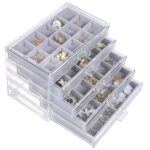 misaya Earring Jewelry Organizer with 5 Drawers, Present for Mom, Clear Acrylic Jewelry Box for Women, Velvet Earring Display Holder for Earrings Ring Bracelet Necklace, Gray