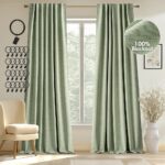 MIULEE 100% Blackout Curtains 84 inches Long, Linen Curtains & Drapes for Bedroom Back Tab Living Black Out Window Treatments Thermal Insulated Room Darkening Rod Pocket, Sage...