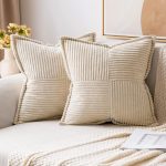 MIULEE Corduroy Pillow Covers with Splicing Set of 2 Super Soft Boho Striped Pillow Covers Broadside Decorative Textured Christmas Throw Pillows for Couch Cushion Livingroom...