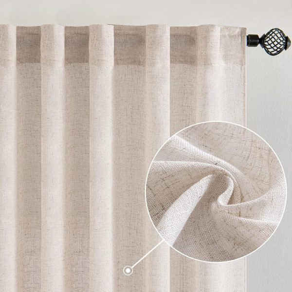 MIULEE Natural White Linen Curtains 84 Inch Long for Bedroom Living Room, Soft Thick Linen Textured Window Drapes Semi Sheer Light Filtering Rod Pocket Back Tab Neutral...