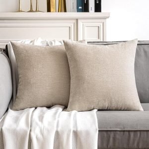 MIULEE Pack of 2 Beige Decorative Pillow Covers 18x18 Inch Soft Chenille Couch Throw Pillows Farmhouse Cushion Covers for Home Decor Sofa Bedroom Living Room