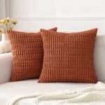 MIULEE Pack of 2 Corduroy Decorative Throw Pillow Covers 18x18 Inch Soft Boho Striped Fall Pillow Covers Modern Farmhouse Home Decor for Sofa Living Room Couch Bed Rust