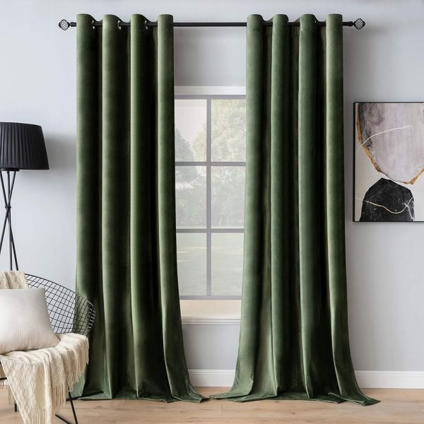 MIULEE Velvet Curtains Olive Green Elegant Grommet Curtains Thermal Insulated Soundproof Room Darkening Curtains/Drapes for Classical Living Room Bedroom Decor 52 x 84 Inch Set...