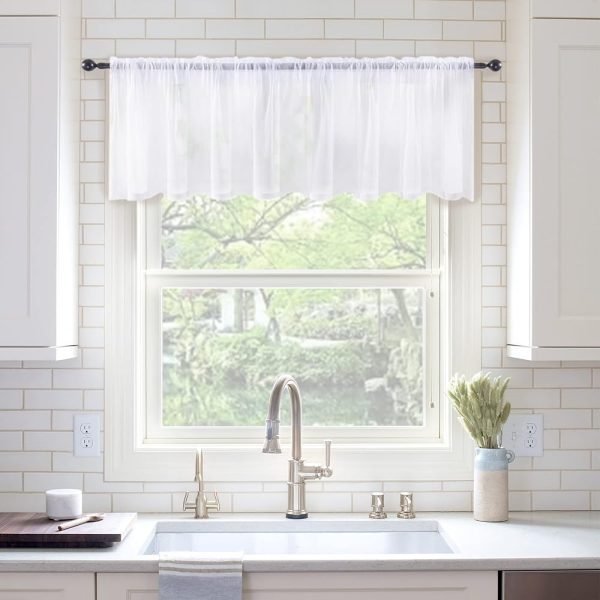 MIULEE Window Valance Half Window Sheer Curtains Rod Pocket Voile Drapes Extra Wide for Small Window Kitchen Cafe One Panel 60 x 18 Inch White