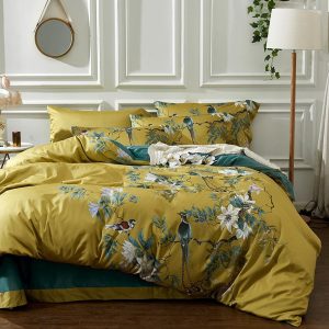 mixinni Duvet Cover Set King Size Bird Flower Pattern Soft Long Staple Cotton Floral Bedding Comforter Cover Set with Zipper Ties for Women and Men, Ultra Soft, Breathable, Easy...