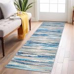 Modern Abstract Runner Rug 2x6, Blue Washable Kitchen Runner Non-Slip Soft Hallway Rug Runner Print Faux Wool Carpet for Entryway Bedroom Laundry Room Indoor Home Decor