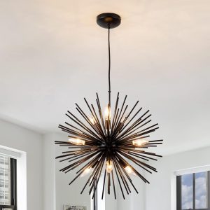 Modern Black Sputnik Chandeliers, 9-Light Satellite Pendant Light fixtures, Starburst Firework Ceiling Lights for Bedroom Living Room Dining Room Kitchen Island Hallway, E12...