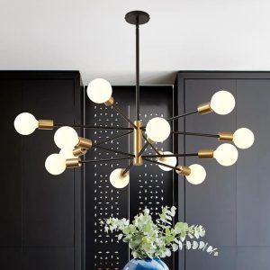 Modern Chandelier Ceiling Light Fixture Sputnik Chandeliers Gold and Black Farmhouse Chandelier Over Table 12-Light Height Adjustable Chandeliers for Dining Room, Living...