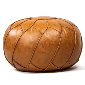 Moderner Faux Leather Pouf Unstuffed Ottoman Moroccan Footstool, Floor Footrest Cushion, Storage Solution - Natural Brown Color (Brown, 23x11)