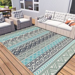 MontVoo Outdoor Rug Carpet Waterproof-Patio Rug Mat 5x8 Reversible RV Camping Rug Picnic Mat Plastic Straw Outside Rug for Balcony Porch Deck Beach-Boho Outdoor Area Rug for...