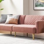 mopio Futon Sofa Bed, Couch, Small Sofa, Sleeper Sofa, Loveseat, Mid Century Modern Futon Couch, Sofa Cama, Couches for Living Room (Old Rosa Velvet)