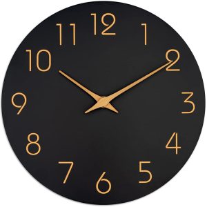 Mosewa Wall Clock, Battery Operated Silent Non-Ticking - Simple Minimalist Style Rose Gold Numbers Clock Decorative for Living Room,Kitchen,Home,Office,Bathroom(10" Black)