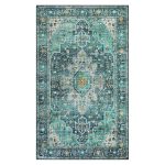 Moynesa Ultra-Thin Washable Vintage Area Rug - 3x5 Boho Entry Throw Rug Non-Slip Oriental Medallion Bedroom Mat Non-Shedding Indoor Floor Carpet for Living Laundry Room, Teal/Mutil