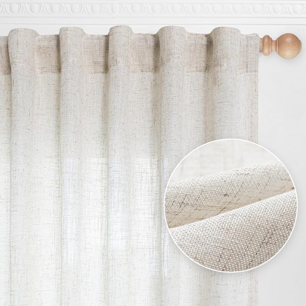 MYSKY HOME Linen Curtains for Living Room, Natural Semi Sheer Curtains & Drapes 84 inches Length 2 Panels Set Farmhouse Country Boho Style Back Tab Draperies for Sliding Glass...