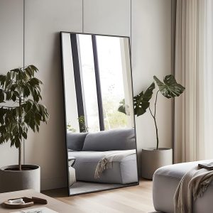 NeuType Full Length Mirror Hanging or Leaning Against Wall, Large Rectangle Bedroom Mirror Floor Mirror Dressing Mirror Wall-Mounted Mirror, Aluminum Alloy Thin...