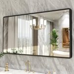 New Upgrade 55X30 Inch Wall Mounted Bathroom Mirror, Black Metal Frame Rounded Rectangle Mirror, Bathroom Vanity Mirror with Tempered Glass for Washroom Bedroom Living Room