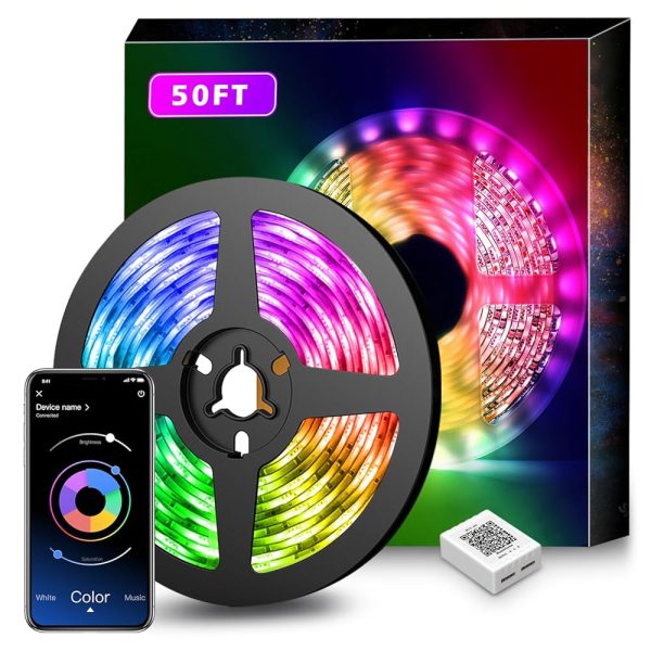 Nexillumi Led Lights for Bedroom 50ft(1 Roll of 50ft) Music Sync Color Changing Led Strip Lights Smart with Remote and App Control Built-in Mic for Party Home Room Decor Luces...