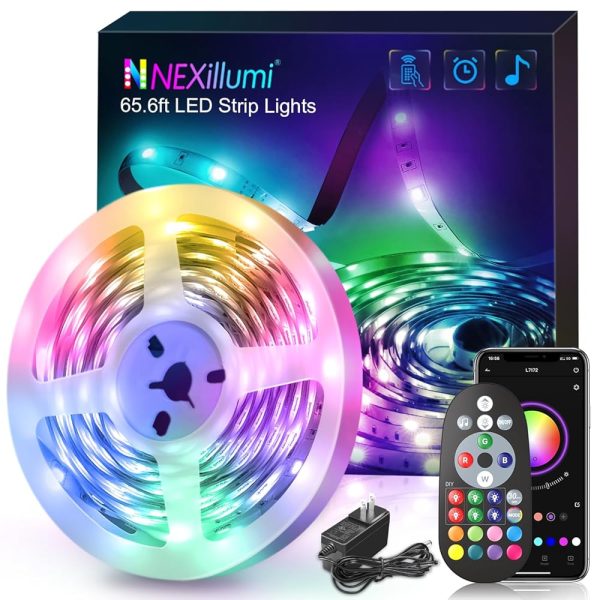 Nexillumi Led Lights for Bedroom 65.6ft (1 Rolls of 65.6ft) with Color Changing Strip Lights with Remote and APP Control RGB Lighting Strip for Indoor Party Home Room Decor and...