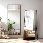 NicBex Full Length Mirror with Stand, 56"x19" Aluminum Alloy Frame Floor Mirror, Black, Shatter-Proof Glass - Free Standing, Leaning Against Wall or Wall-Mounted, for Bedroom...