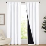 NICETOWN 100% Blackout Curtain Panels, Rod Pocket Window Curtains with Black Liner for Nursery, 84 inches Drop Cold and Full Light Blocking Draperies (White, 2 Pieces, 52 inches...