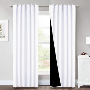 NICETOWN 100% Blackout Window Curtain Panels, Cold and Full Light Blocking Drapes with Black Liner for Nursery, 84 Inches Drop Thermal Insulated Draperies (Pure White, 2 Pieces,...