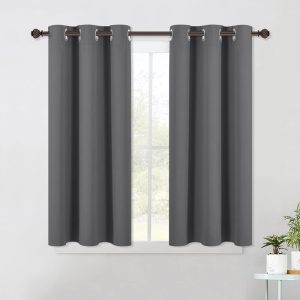 NICETOWN Grey Kitchen Blackout Short Curtain Panels for Bedroom, Thermal Insulated Grommet Top Blackout Draperies and Drapes (2 Panels, W42 x L45 -Inch, Grey)