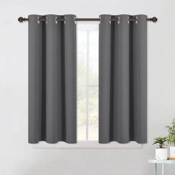 NICETOWN Grey Kitchen Blackout Short Curtain Panels for Bedroom, Thermal Insulated Grommet Top Blackout Draperies and Drapes (2 Panels, W42 x L45 -Inch, Grey)