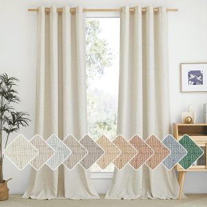 NICETOWN Natural Linen Curtains 84 inch Long 2 Panels Set, Grommet Top Thick Linen Burlap Semi Sheer Vertical Drapes Privacy Assured with Light Filtering for Bedroom/Living...