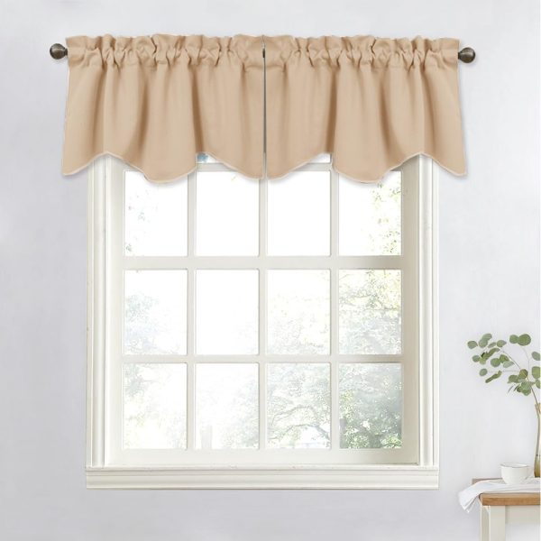 NICETOWN Thermal Room Darkening Valance - Short Curtain 52 inches by 18 inches Scalloped Valance for Living Room, Kids Room, Dorm, Nursery, Kitchen, Bow Window (Biscotti Beige,...