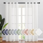 NICETOWN White Sheer Linen Curtains for Living Room 84 inch Length 2 Panels Set, Grommet Semitransparent Balance Privacy & Light Vertical Flax Sheer Drapes for Bedroom, W52 x L84