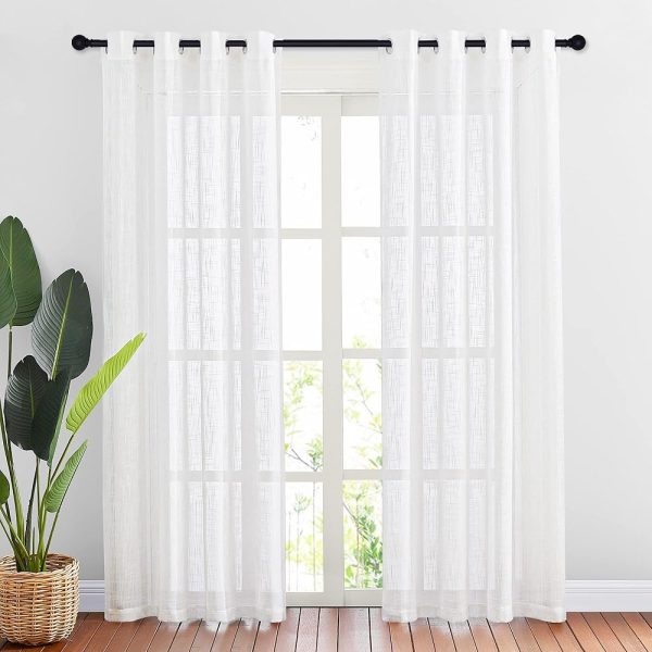 NICETOWN White Sheer Linen Curtains for Windows 84 inch Length, Grommet Top Semi Sheer Vertical Drapes Privacy with Light Filter for Bedroom/Living Room/Sliding Door, 52 inch...