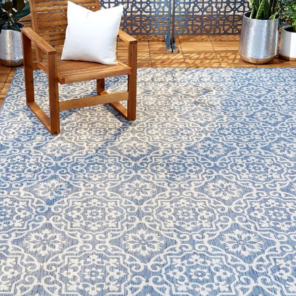 Nicole Miller New York Patio Country Danica Transitional Geometric Indoor/Outdoor Area Rug, Blue/Grey, 7'9"x10'2"