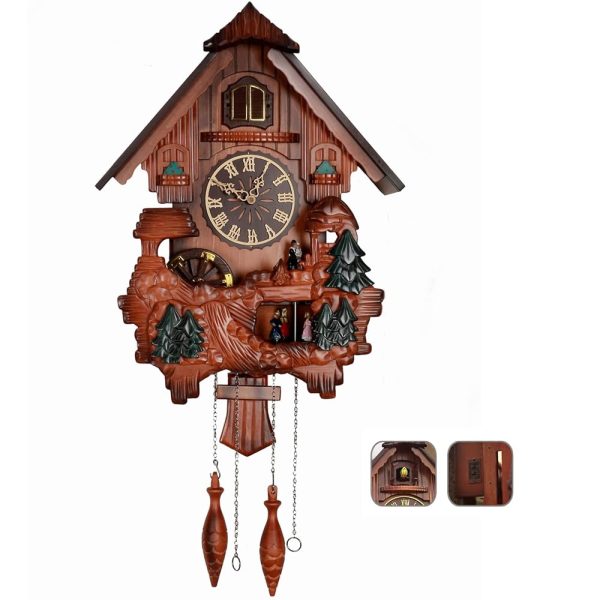 Ninefish Handcrafted Cuckoo Clock with Dancing Figures: A Wall-Mounted Cuckoo Clock for Your Home Decor to Add a Natural Countryside Touch and Perfectly Accent Your Living Space