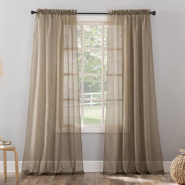 No. 918 Erica Crushed Sheer Voile Rod Pocket Curtain Panel, 51" x 84", Taupe