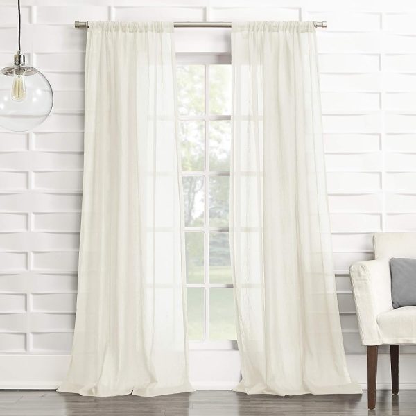 No. 918 Tayla Crushed Texture Semi-Sheer Rod Pocket Curtain Panel, 50" x 84", Cream Off-White