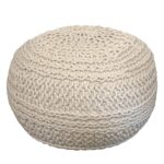 NOORI Home - Premium Luxury 100% Handmade & Handcrafted Cable Style Cotton Knitted Jade Comfortable Pouf, Ottoman, Footrest, Footstool - Beige - 20"x20"x14"