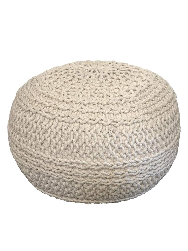 NOORI Home - Premium Luxury 100% Handmade & Handcrafted Cable Style Cotton Knitted Jade Comfortable Pouf, Ottoman, Footrest, Footstool - Beige - 20"x20"x14"