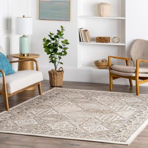 nuLOOM 7x9 Becca Traditional Tiled Area Rug, Beige, Faded Transitional Design, Stain Resistant, For Bedroom, Dining Room, Living Room, Hallway, Office, Kitchen, Entryway