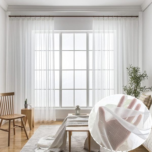 Off White Sheer Curtains 84 Inches Long 2 Panels Farmhouse Curtains for Living Room Dining Linen Look Pinch Pleat Curtains Textured See Through Curtains Rustic Window Sheers...